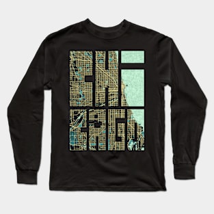 Chicago, Illinois, USA City Map Typography - Summer Long Sleeve T-Shirt